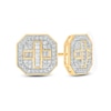 Thumbnail Image 1 of 1/3 CT. T.W. Baguette and Round Composite Diamond Octagonal Frame Cross Stud Earrings in 10K Gold
