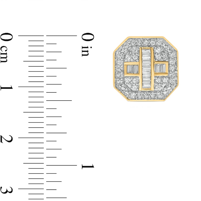 Main Image 3 of 1/3 CT. T.W. Baguette and Round Composite Diamond Octagonal Frame Cross Stud Earrings in 10K Gold