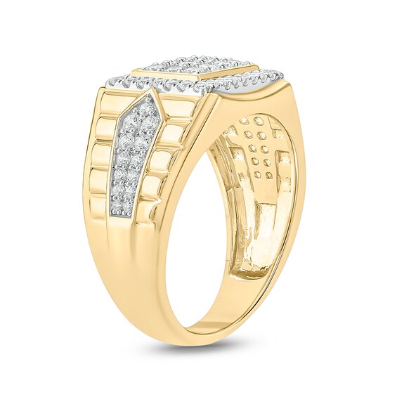 1 CT. T.w. Composite Diamond Frame Rectangle-Top Pointed Double Row Ribbed Shank Ring in 10K Gold