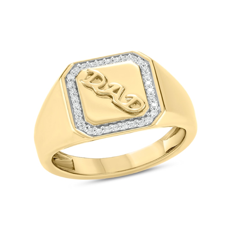 Men's 1/10 CT. T.W. Diamond Octagonal Frame Embossed "DAD" Signet Ring in 10K Gold