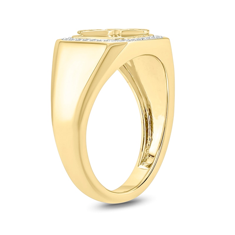 Main Image 2 of 1/10 CT. T.W. Diamond Octagonal Frame Embossed "DAD" Signet Ring in 10K Gold