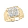 Thumbnail Image 0 of Men's 1/6 CT. T.W. Composite Diamond Square Cross Ribbed Shank Ring in Sterling Silver with 14K Gold Plate