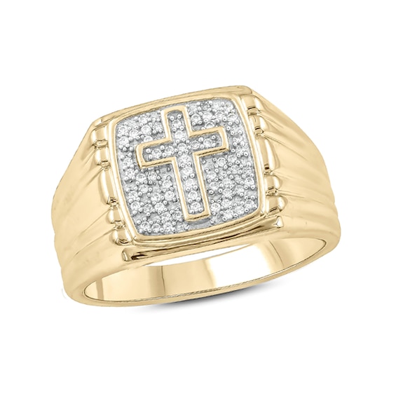 1/6 CT. T.w. Composite Diamond Square Cross Ribbed Shank Ring in Sterling Silver with 14K Gold Plate