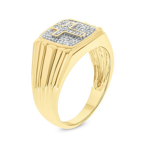 1/6 CT. T.w. Composite Diamond Square Cross Ribbed Shank Ring in Sterling Silver with 14K Gold Plate