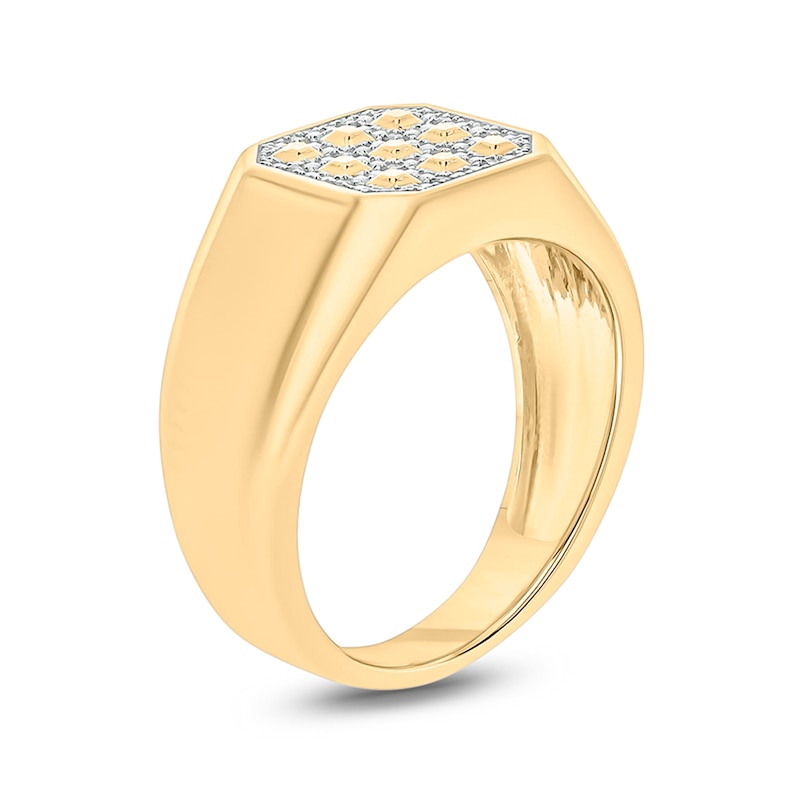 Men's Diamond Accent Grid Pattern Octagonal Signet Ring in Sterling Silver with 14K Gold Plate