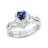 5.0mm Heart-Shaped Blue Lab-Created Sapphire and 1/8 CT. T.W. Diamond Frame Twist Shank Bridal Set in Sterling Silver