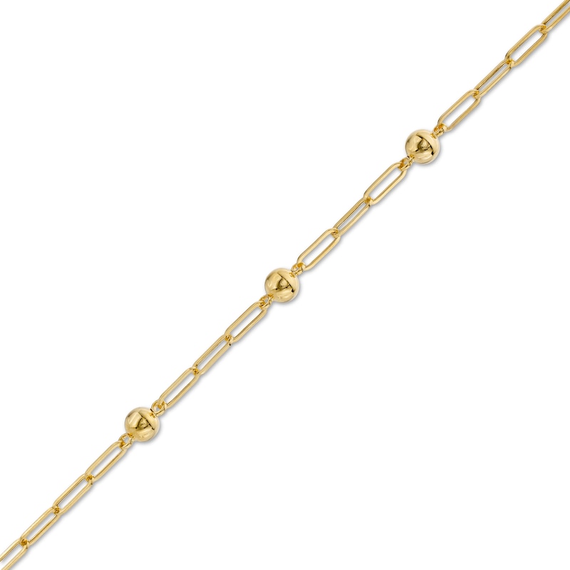 Main Image 1 of Triple Bead Station Paper Clip Link Chain Bracelet in 10K Gold - 7.5"