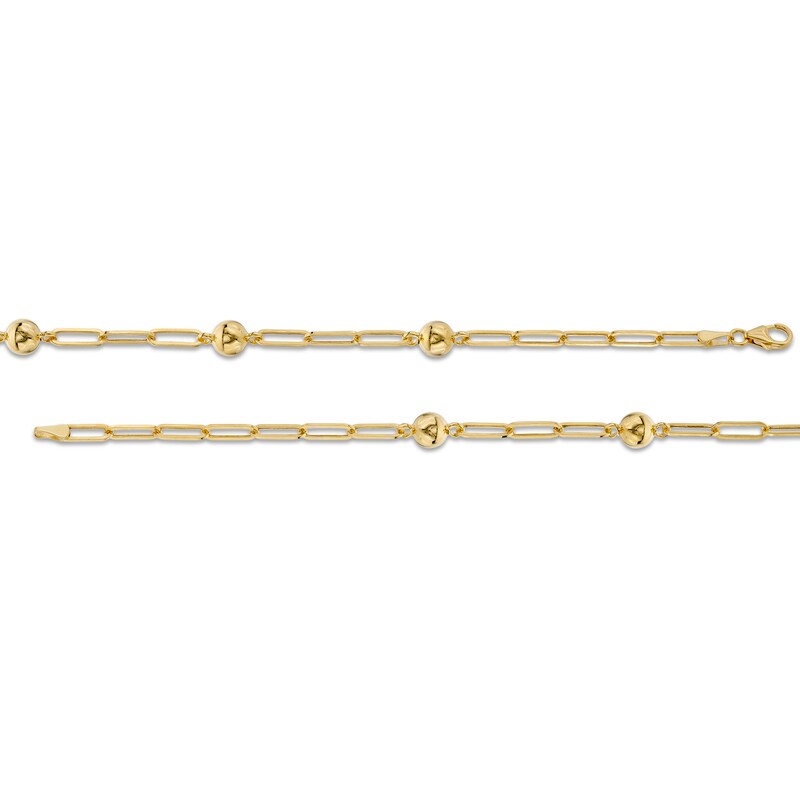 Main Image 3 of Triple Bead Station Paper Clip Link Chain Bracelet in 10K Gold - 7.5"