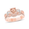 Thumbnail Image 1 of 6.0mm Morganite, White Topaz and 1/3 CT. T.W. Diamond Frame Three Stone Bridal Set in 10K Rose Gold