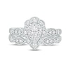 Thumbnail Image 3 of 5/8 CT. T.W. Pear-Shaped Diamond Double Petal Frame Vintage-Style Bridal Set in 10K White Gold