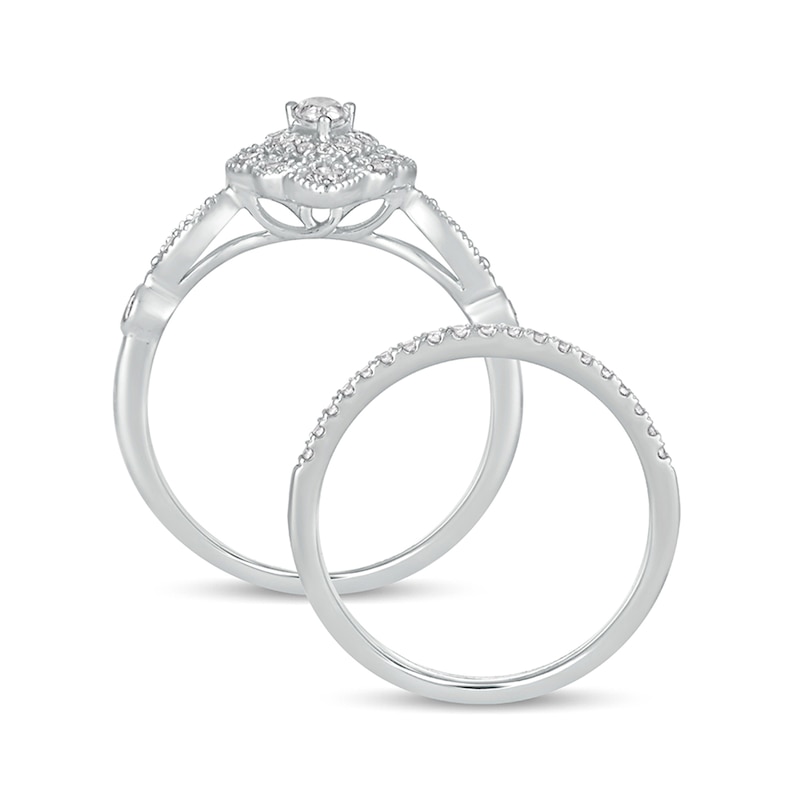 Main Image 4 of 5/8 CT. T.W. Pear-Shaped Diamond Double Petal Frame Vintage-Style Bridal Set in 10K White Gold