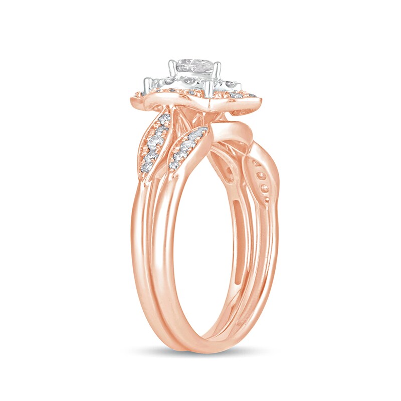 5/8 CT. T.W. Pear-Shaped Diamond Quatrefoil Frame Art Deco Bridal Set in 10K Rose Gold