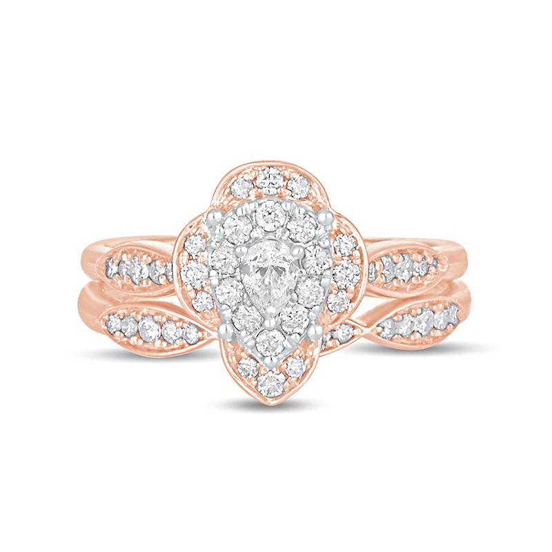 5/8 CT. T.W. Pear-Shaped Diamond Quatrefoil Frame Art Deco Bridal Set in 10K Rose Gold