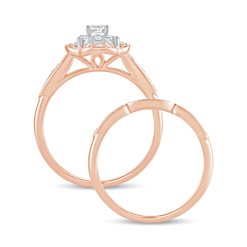 5/8 CT. T.W. Pear-Shaped Diamond Quatrefoil Frame Art Deco Bridal Set in 10K Rose Gold