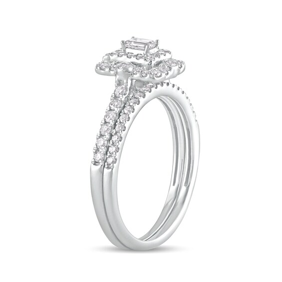 5/8 CT. T.w. Emerald-Cut Double Diamond Frame Bridal Set in 10K White Gold