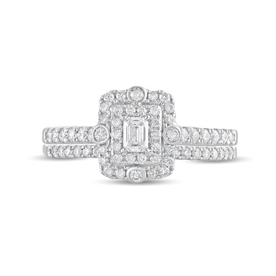 5/8 CT. T.w. Emerald-Cut Double Diamond Frame Bridal Set in 10K White Gold