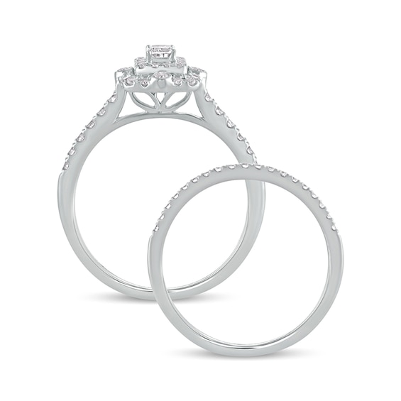 5/8 CT. T.w. Emerald-Cut Double Diamond Frame Bridal Set in 10K White Gold