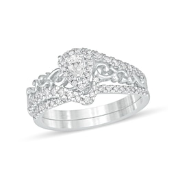 5/8 CT. T.W. Pear-Shaped Diamond Frame Filigree Bypass Bridal Set in 10K White Gold