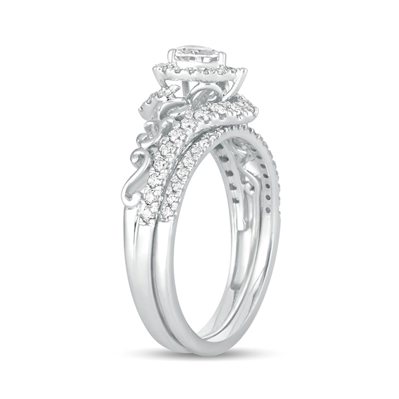 5/8 CT. T.w. Pear-Shaped Diamond Frame Filigree Bypass Bridal Set in 10K White Gold