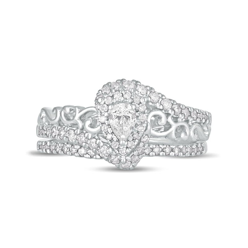 Main Image 3 of 5/8 CT. T.W. Pear-Shaped Diamond Frame Filigree Bypass Bridal Set in 10K White Gold