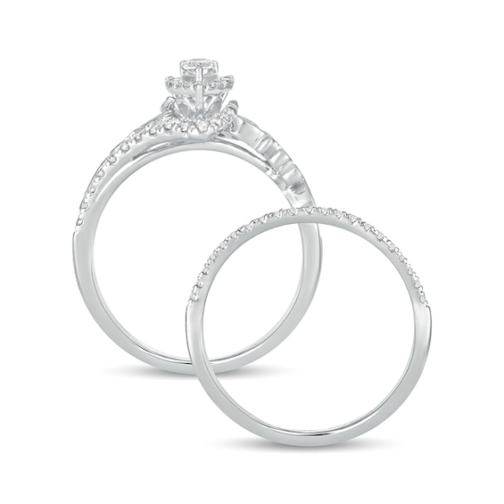 5/8 CT. T.w. Pear-Shaped Diamond Frame Filigree Bypass Bridal Set in 10K White Gold