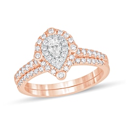 5/8 CT. T.W. Pear-Shaped Diamond Double Frame Bridal Set in 10K Rose Gold