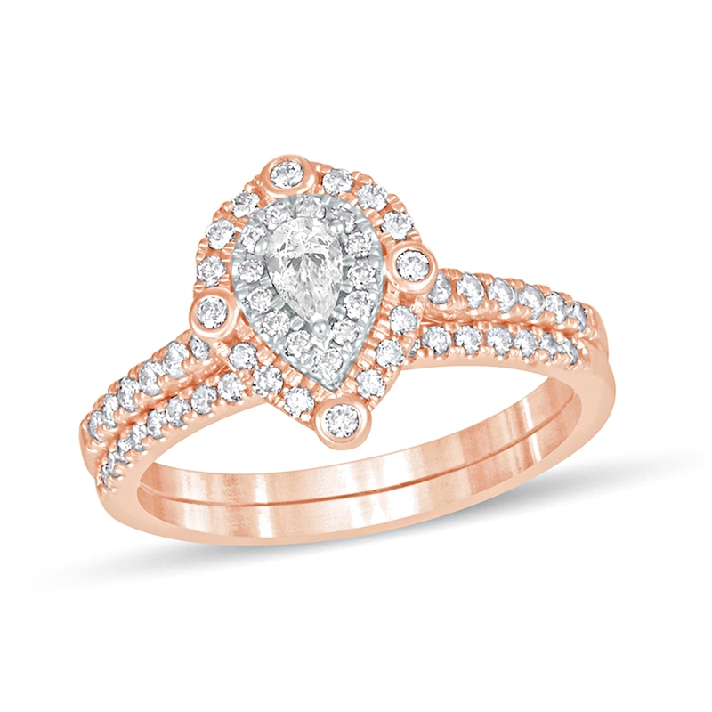 Main Image 1 of 5/8 CT. T.W. Pear-Shaped Diamond Double Frame Bridal Set in 10K Rose Gold