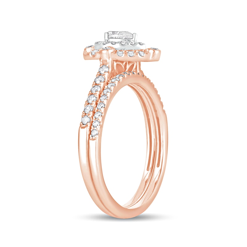 Main Image 2 of 5/8 CT. T.W. Pear-Shaped Diamond Double Frame Bridal Set in 10K Rose Gold