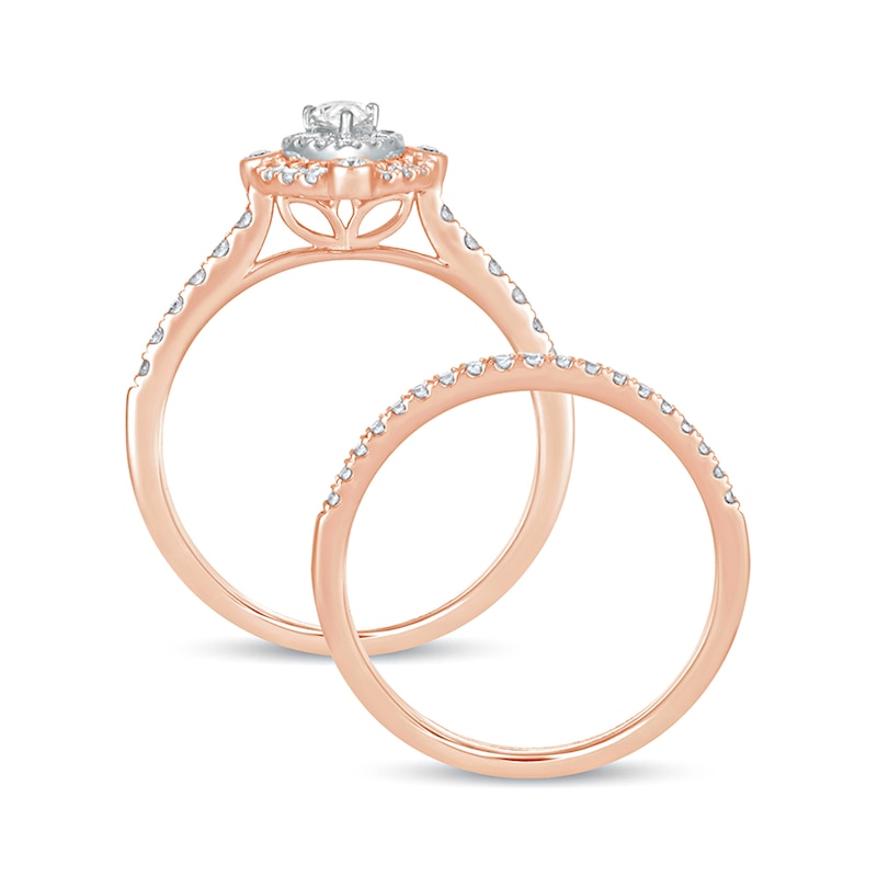 5/8 CT. T.W. Pear-Shaped Diamond Double Frame Bridal Set in 10K Rose ...