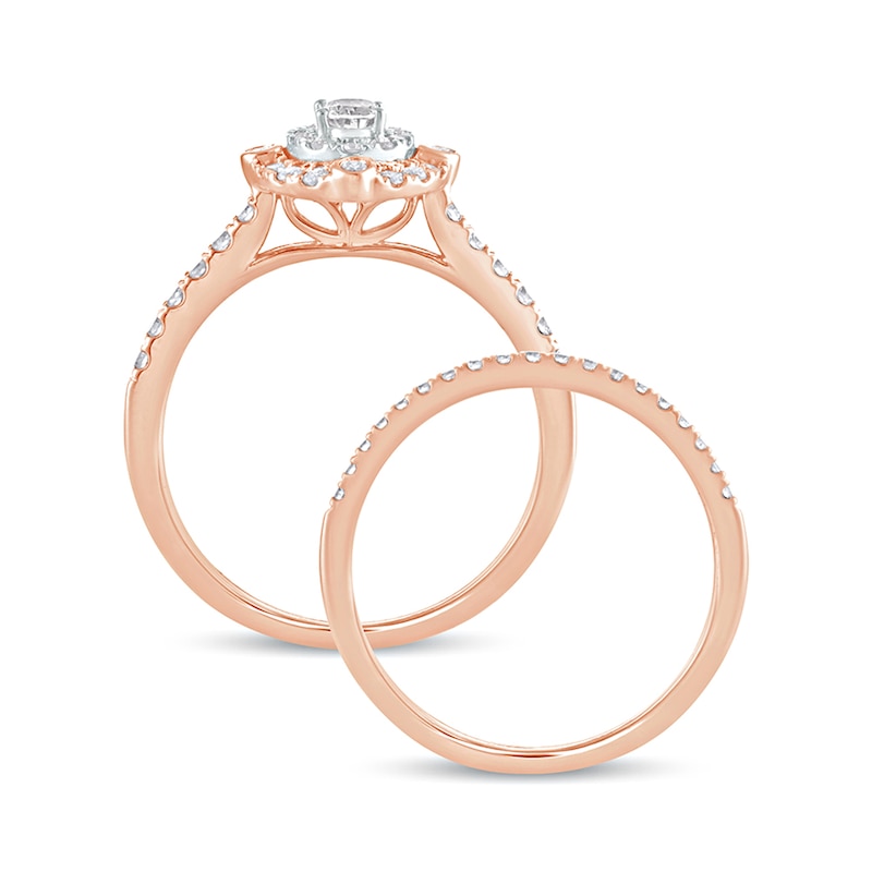 5/8 CT. T.W. Oval Diamond Double Frame Bridal Set in 10K Rose Gold | Zales