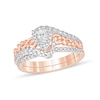 Thumbnail Image 0 of 5/8 CT. T.W. Pear-Shaped Diamond Double Frame Filigree Bypass Bridal Set in 10K Rose Gold