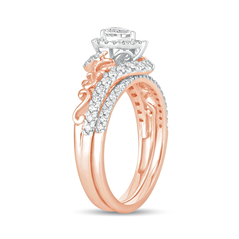 5/8 CT. T.W. Pear-Shaped Diamond Double Frame Filigree Bypass Bridal Set in 10K Rose Gold