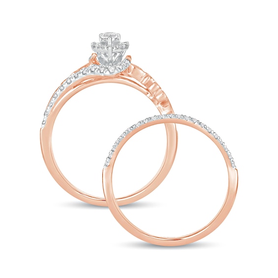 5/8 CT. T.w. Pear-Shaped Diamond Double Frame Filigree Bypass Bridal Set in 10K Rose Gold