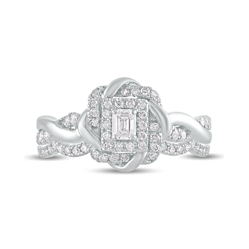 5/8 CT. T.W. Emerald-Cut Diamond Frame Twist Shank Bridal Set in 10K White Gold