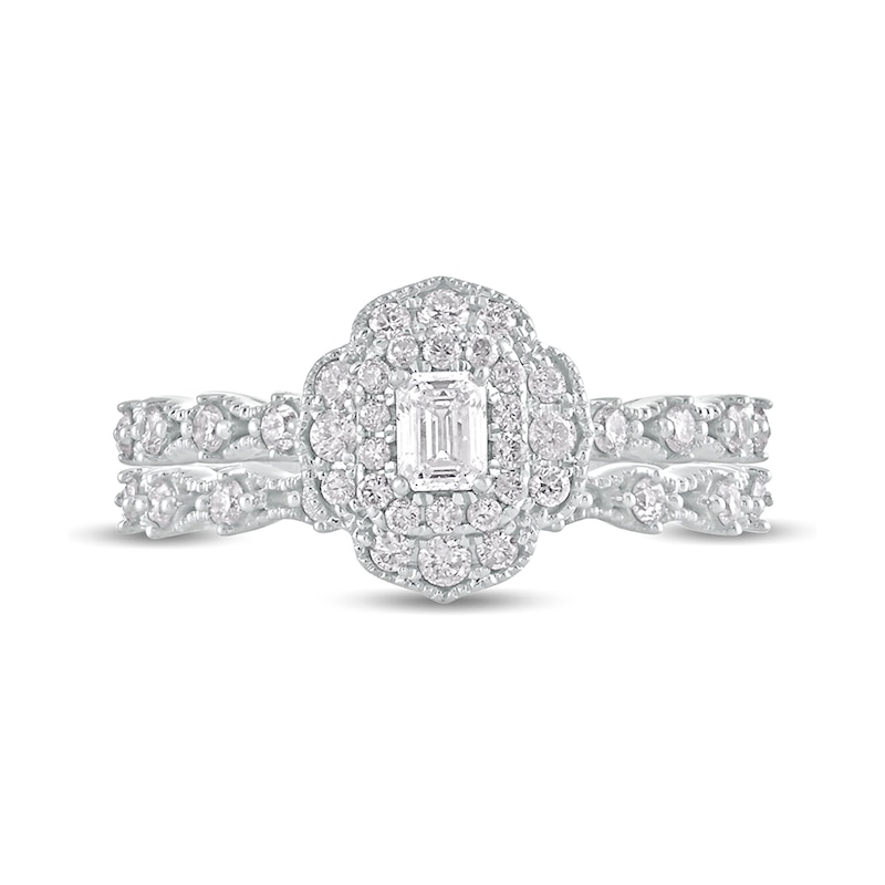 5/8 CT. T.W. Emerald-Cut Diamond Frame Vintage-Style Bridal Set in 10K White Gold