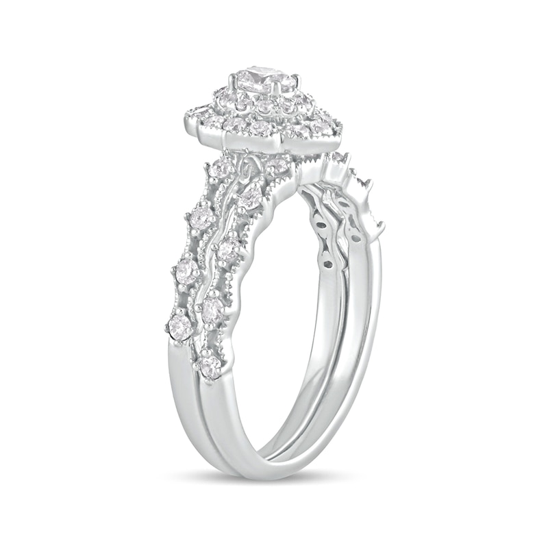 Main Image 2 of 5/8 CT. T.W. Oval Diamond Frame Vintage-Style Bridal Set in 10K White Gold