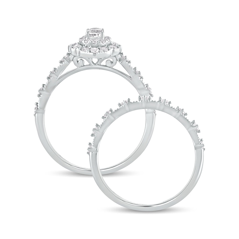 5/8 CT. T.W. Oval Diamond Frame Vintage-Style Bridal Set in 10K White ...