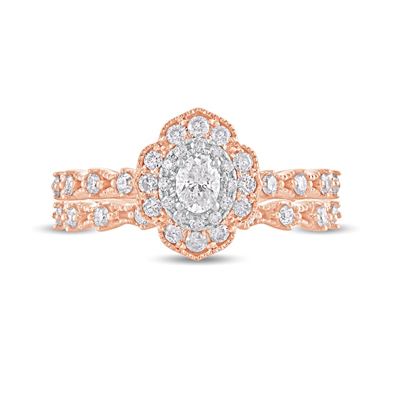 5/8 CT. T.w. Oval Diamond Frame Vintage-Style Bridal Set in 10K Rose Gold