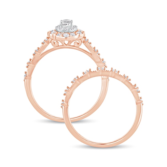 5/8 CT. T.w. Oval Diamond Frame Vintage-Style Bridal Set in 10K Rose Gold