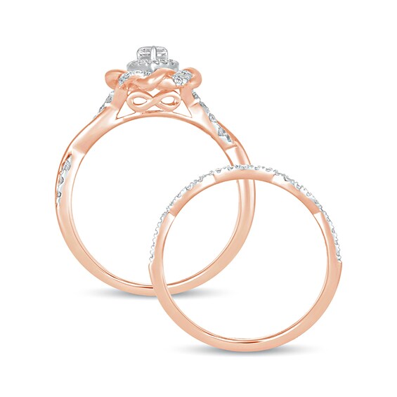 5/8 CT. T.w. Pear-Shaped Diamond Frame Twist Shank Bridal Set in 10K Rose Gold
