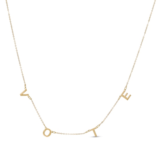 "Vote" Hand Assembled Letter Station Necklace in 14K Gold