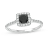 Thumbnail Image 1 of 5.0mm Cushion-Cut Black Lab-Created Sapphire and 1/3 CT. T.W. Diamond Frame Ring in 10K White Gold