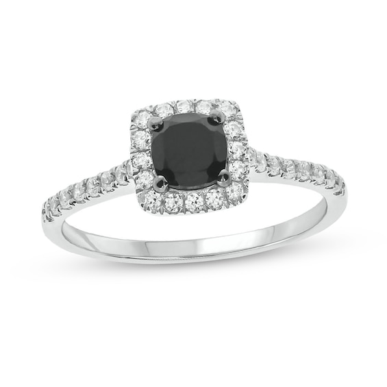 5.0mm Cushion-Cut Black Lab-Created Sapphire and 1/3 CT. T.w. Diamond Frame Ring in 10K White Gold