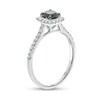 Thumbnail Image 2 of 5.0mm Cushion-Cut Black Lab-Created Sapphire and 1/3 CT. T.W. Diamond Frame Ring in 10K White Gold