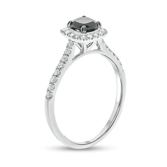 5.0mm Cushion-Cut Black Lab-Created Sapphire and 1/3 CT. T.w. Diamond Frame Ring in 10K White Gold