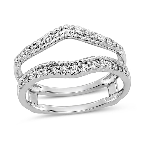 3/8 CT. T.w. Diamond Rope-Textured Double Row Contour Solitaire Enhancer in 14K White Gold