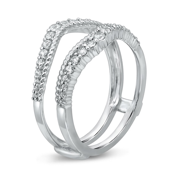 3/8 CT. T.w. Diamond Rope-Textured Double Row Contour Solitaire Enhancer in 14K White Gold