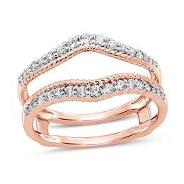 3/8 CT. T.W. Diamond Rope-Textured Double Row Contour Solitaire Enhancer in 14K Rose Gold