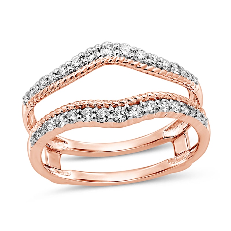 Main Image 1 of 3/8 CT. T.W. Diamond Rope-Textured Double Row Contour Solitaire Enhancer in 14K Rose Gold