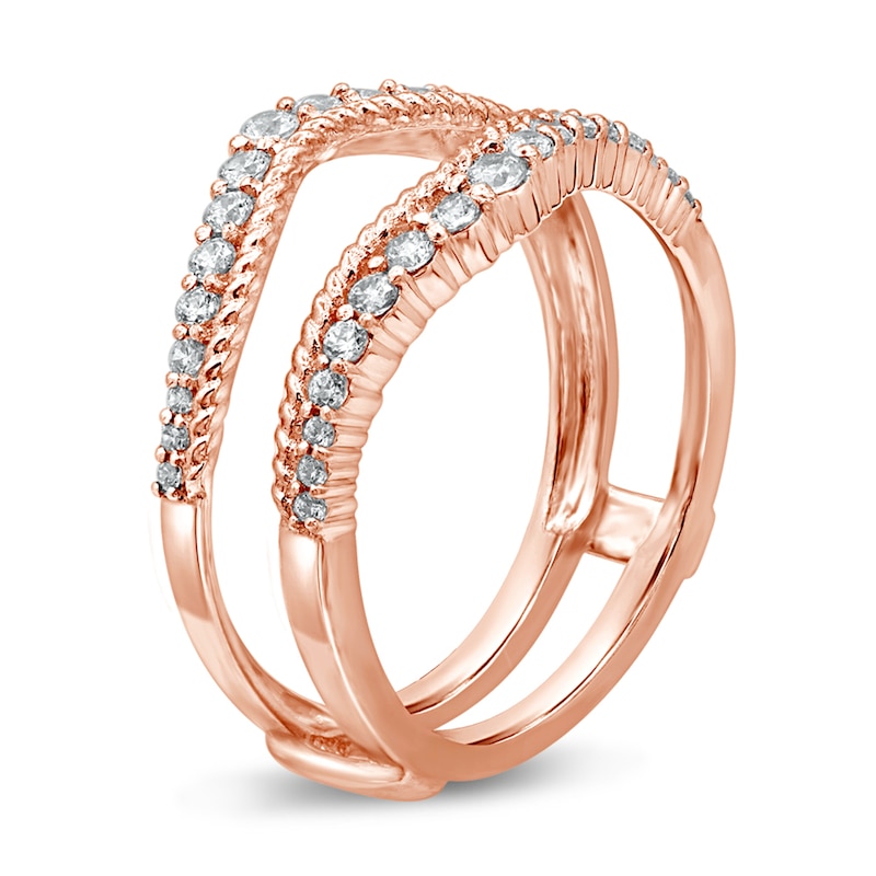 Main Image 2 of 3/8 CT. T.W. Diamond Rope-Textured Double Row Contour Solitaire Enhancer in 14K Rose Gold